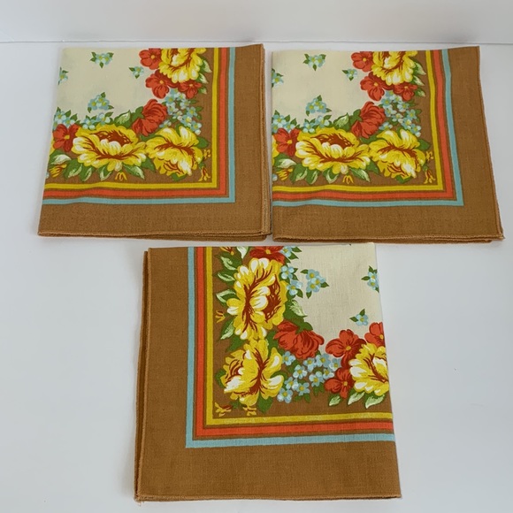 VTG Cloth Napkins Set of 6 Cloth Floral and Stripes 60โs-70โs Colors on Cream - Picture 3 of 13